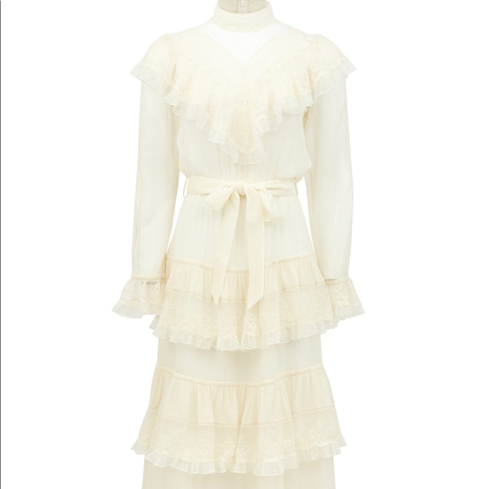 NWT Zimmermann Ivory Glassy Tiered Lace, Flocked Tulle Dress